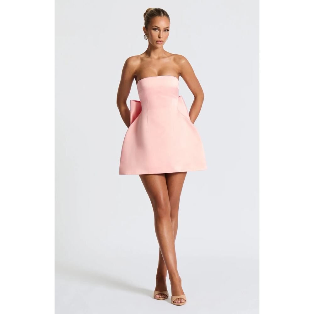 NWT Babyboo Abbey Blush Pink Bow Corset Fit & Flare Strapless Mini Dress Size S - Picture 6 of 14